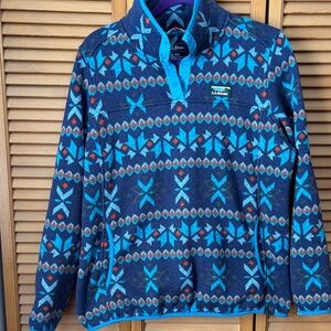 L.L. Bean Blue and Orange Geometric Fleece